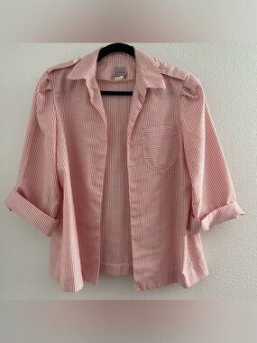 Vintage jcpenney Pink and White Striped Button-Front Shirt Jacket